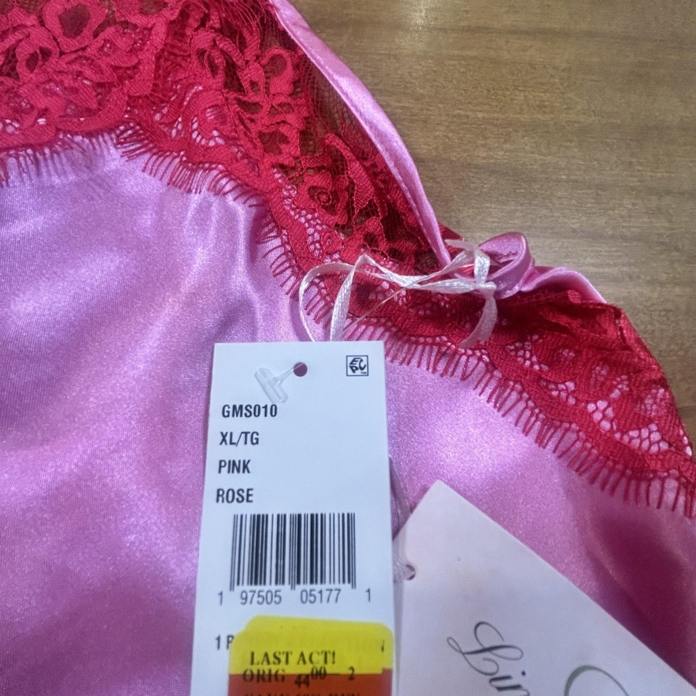 Linea Donatella Nightgown Womens XL Pink Satin Lace Chemise Slip Lingerie NWT - Picture 5 of 7